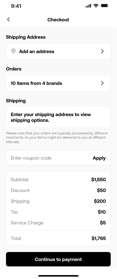AZIBA mobile checkout screen
