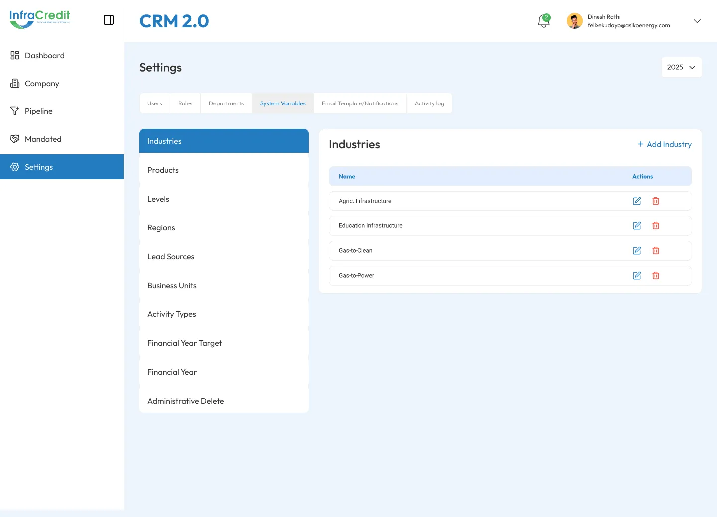 CRM system settings