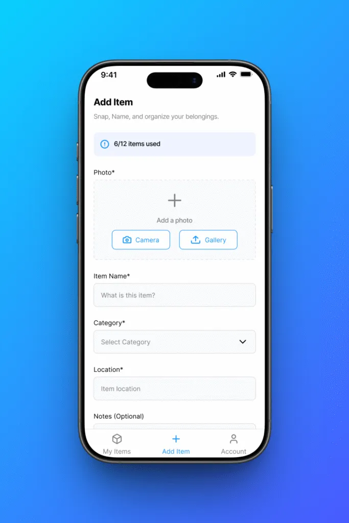 iFoundIt add-item screen
