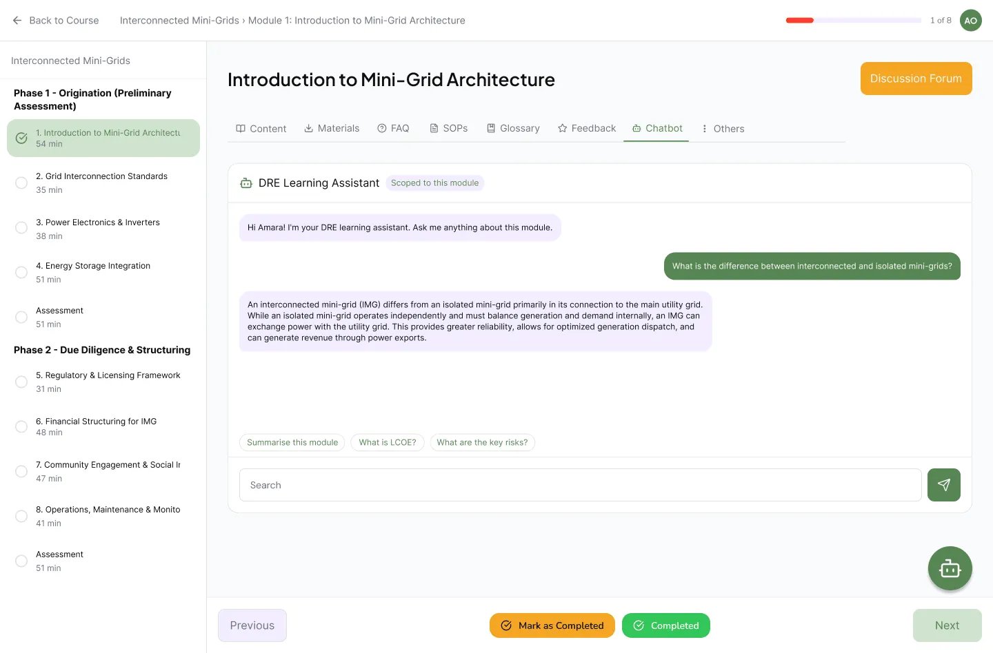 LMS module-scoped AI assistant