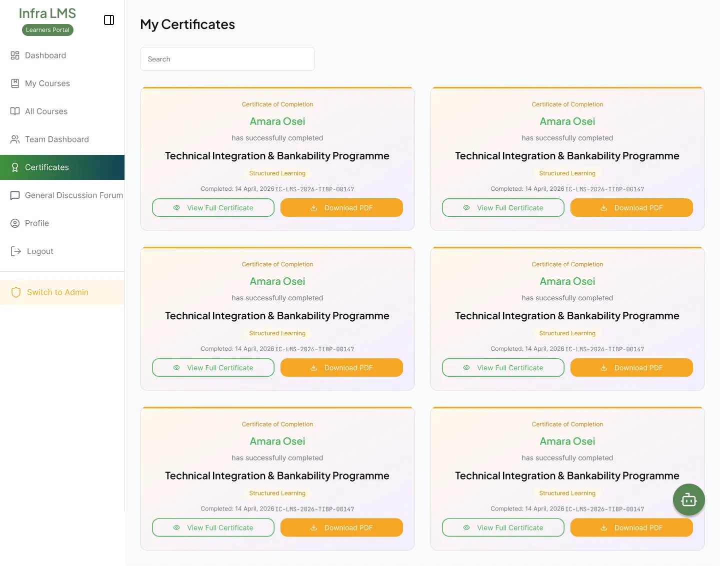 LMS certificate of completion
