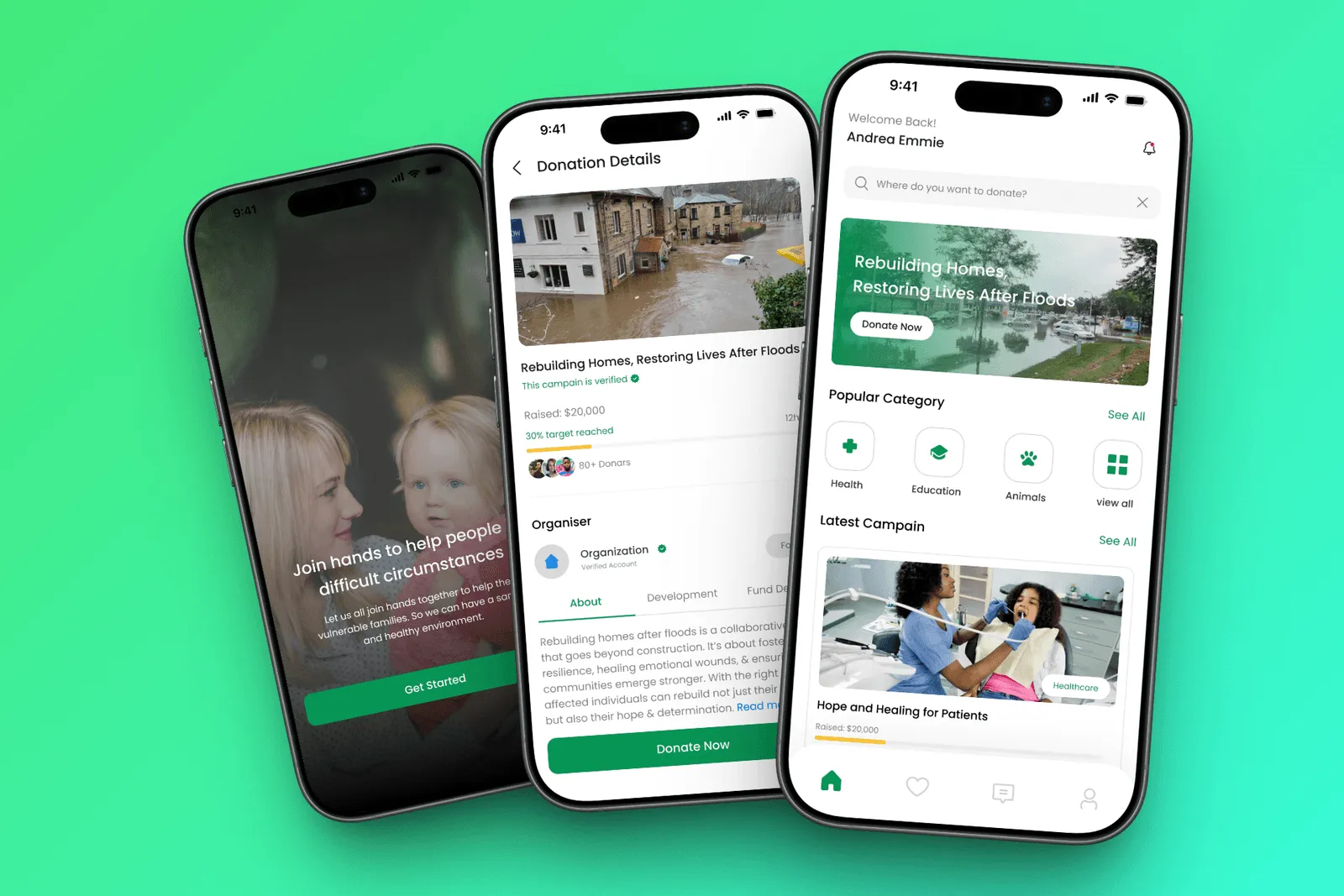 DonorFlow: Charitable-giving app: campaign discovery, verified organisers and a visible progress bar on every cause.